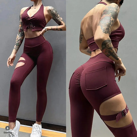 2025 1/2PCS Pad Women Crop Buckle Bra Leggings Yoga Set Scrunch Workout Pant Fitness Gym Sports Squat Proof Legging Outfit Suits