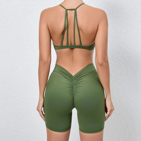 Yoga Shorts Set Women Black Hollow Back Sports Bra High Waist Pants Suit for Fitness Sports Seamless Workout Sportwear Clothes