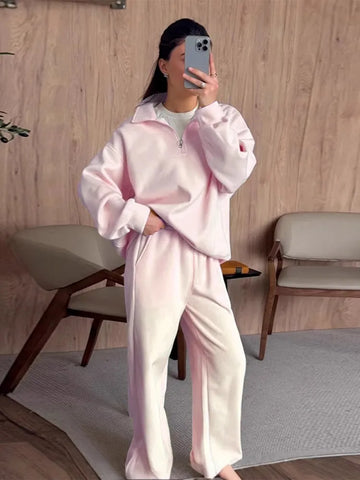 Women Track Suit Laple Zipper Patchwork Set