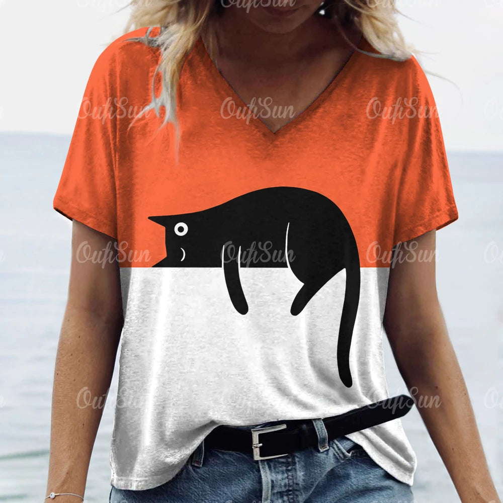 Summer Cat Print Casual Short Sleeve 3d T-Shirts