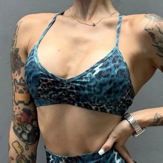 Leopard Bra & Fitness High Waist Raise Scrunch Gym Leggings set