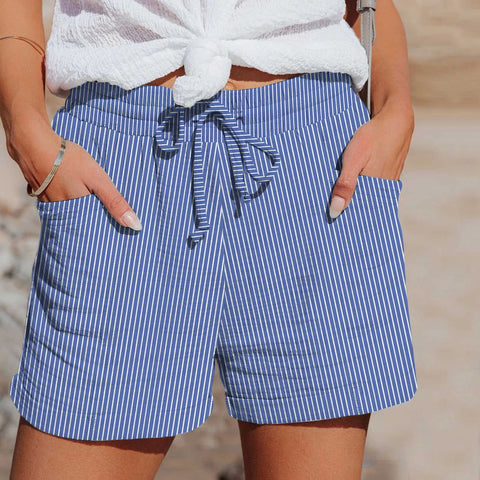 Striped Loose Shorts For Woman Drawstring Side Sports Shorts Women'S Summer Casual Trousers With Pockets Fashion Slacks Mujer