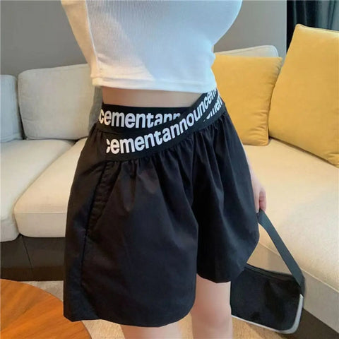 Shorts For Women Wide White High Waist Elastic Baggy Loose Short Pants Woman Casual Korean Style Design Youthful Luxury New In