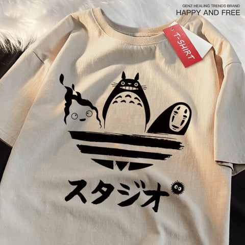 Japanese Anime Totoro & Kaonashi Cute Adidas Style print Oversized Tshrit