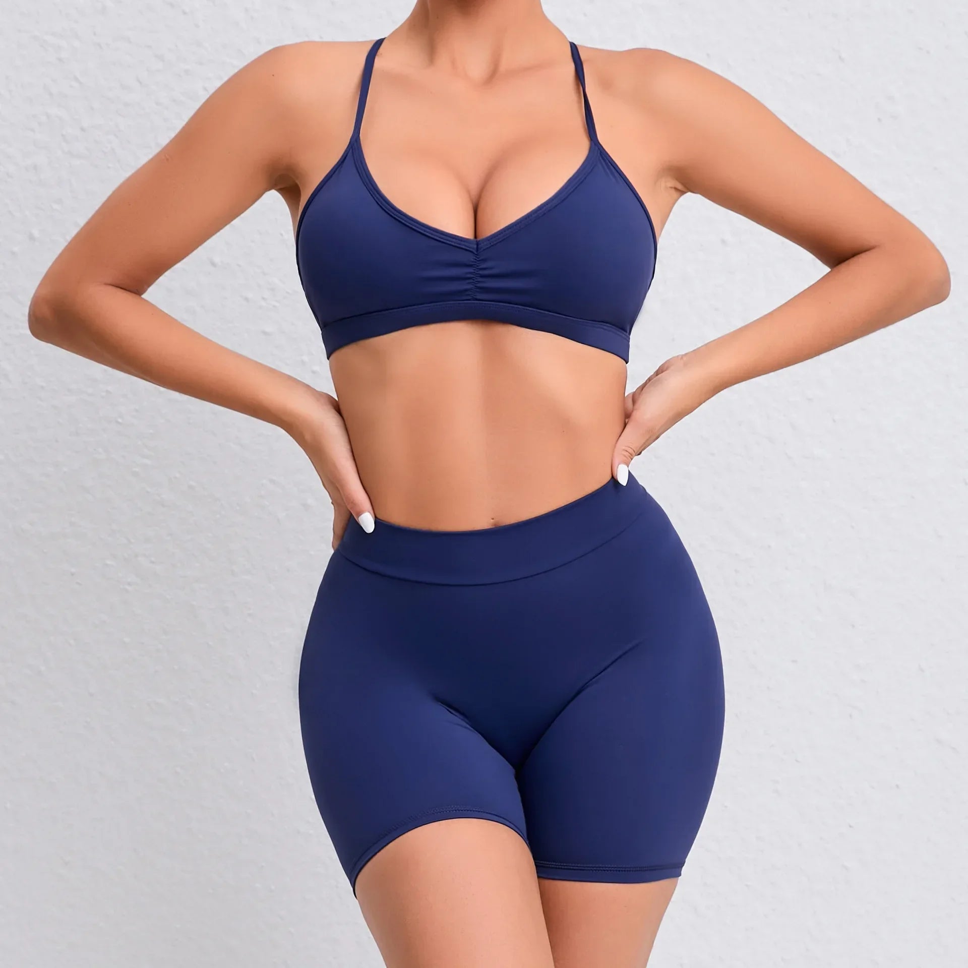 Yoga Shorts Set Women Black Hollow Back Sports Bra High Waist Pants Suit for Fitness Sports Seamless Workout Sportwear Clothes