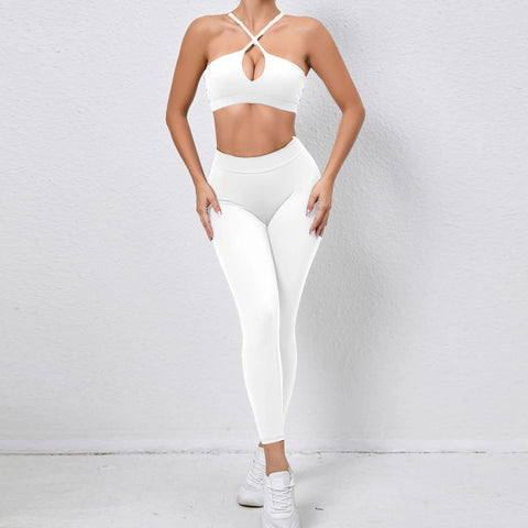 2 Pcs Gym Clothes Women V Back Yoga Set Sports Bra High Waist Leggings Women's Tracksuit Sportswear Fitness Gym Activewear XP310