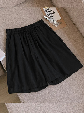 2024 Women Cotton Shorts,Summer Casual Solid Two Pockets shorts high waist loose shorts for girls Soft Cool female shorts