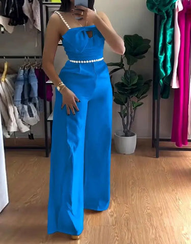 Bandeau Beaded Spaghetti Strap Bowknot Formal Jumpsuit