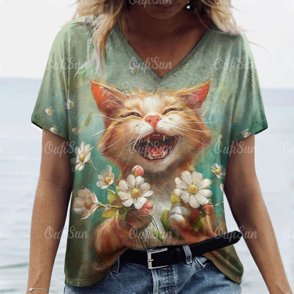 Summer Cat Print Casual Short Sleeve 3d T-Shirts