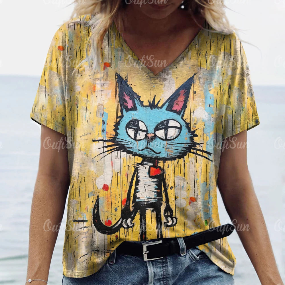 Summer Cat Print Casual Short Sleeve 3d T-Shirts
