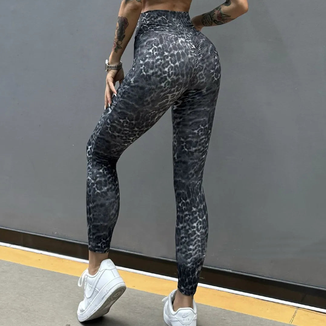 Leopard Bra & Fitness High Waist Raise Scrunch Gym Leggings set