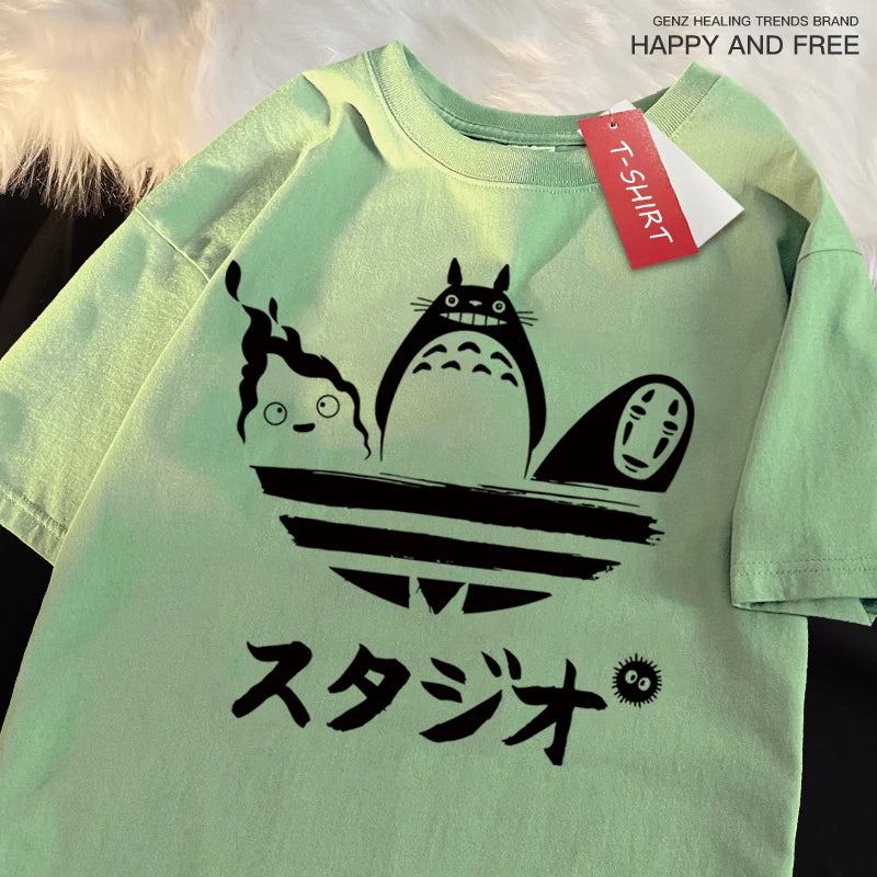Japanese Anime Totoro & Kaonashi Cute Adidas Style print Oversized Tshrit