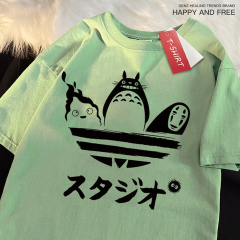 Japanese Anime Totoro & Kaonashi Cute Adidas Style print Oversized Tshrit