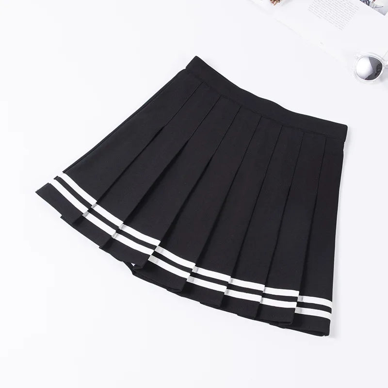 High Waist Striped Pleated Skirt with Lining