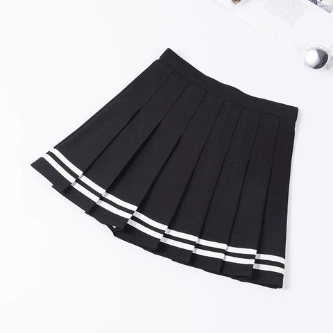 High Waist Striped Pleated Skirt with Lining