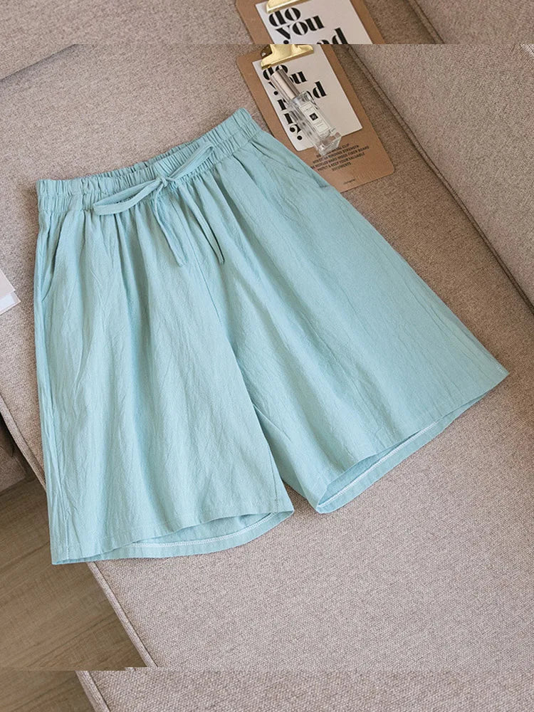 2024 Women Cotton Shorts,Summer Casual Solid Two Pockets shorts high waist loose shorts for girls Soft Cool female shorts