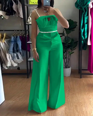 Bandeau Beaded Spaghetti Strap Bowknot Formal Jumpsuit