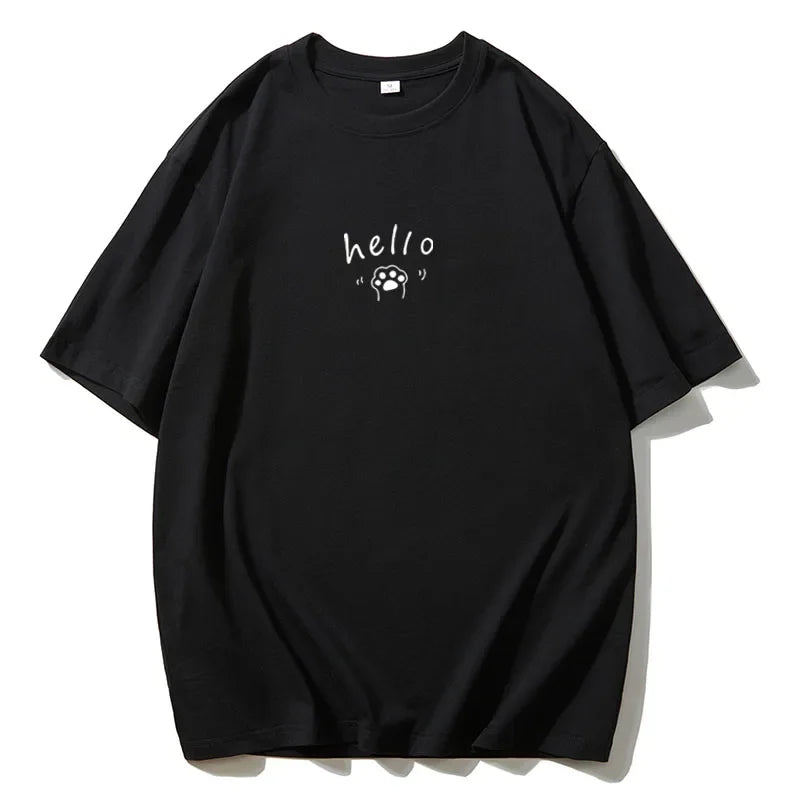 Hirsionsan New Women Graphic Printed Cotton T Shirts Female Khaki Oversized Casual Soft Tees Unisex Short Sleeve Summer Tops