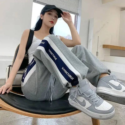 Loose Sports Pants for Women Wide Leg Baggy Drawstring High Waist Vintage Sweatpants Cotton Harajuku Woman FitnessTrousers Hot G