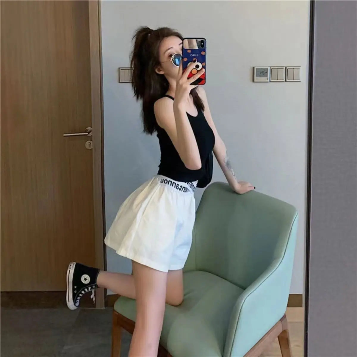 Shorts For Women Wide White High Waist Elastic Baggy Loose Short Pants Woman Casual Korean Style Design Youthful Luxury New In