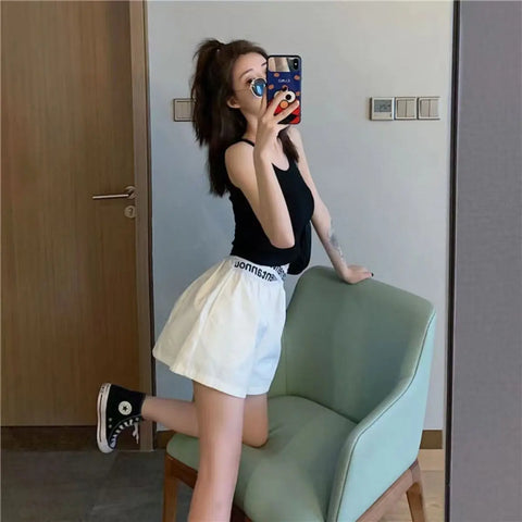 Shorts For Women Wide White High Waist Elastic Baggy Loose Short Pants Woman Casual Korean Style Design Youthful Luxury New In