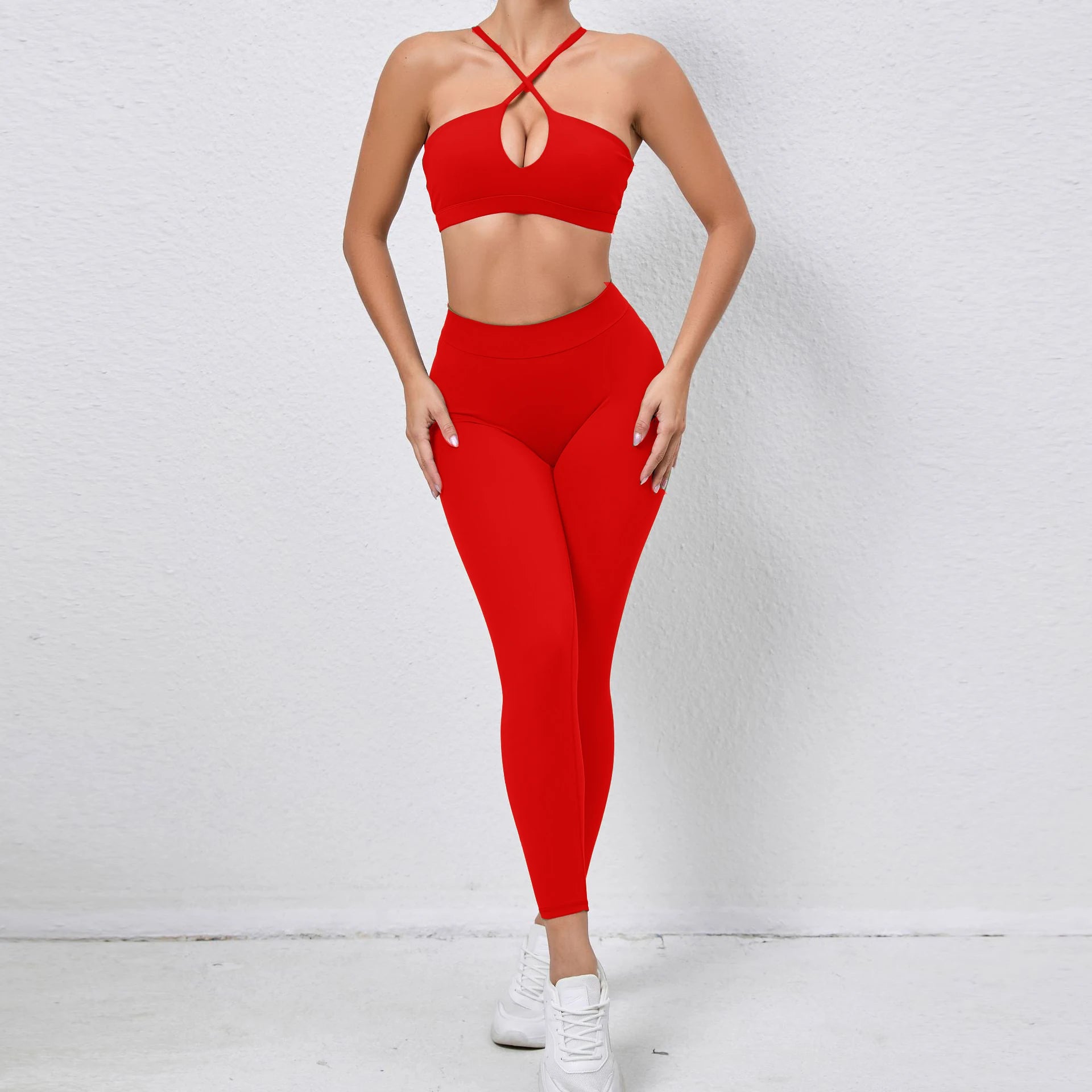 2 Pcs Gym Clothes Women V Back Yoga Set Sports Bra High Waist Leggings Women's Tracksuit Sportswear Fitness Gym Activewear XP310