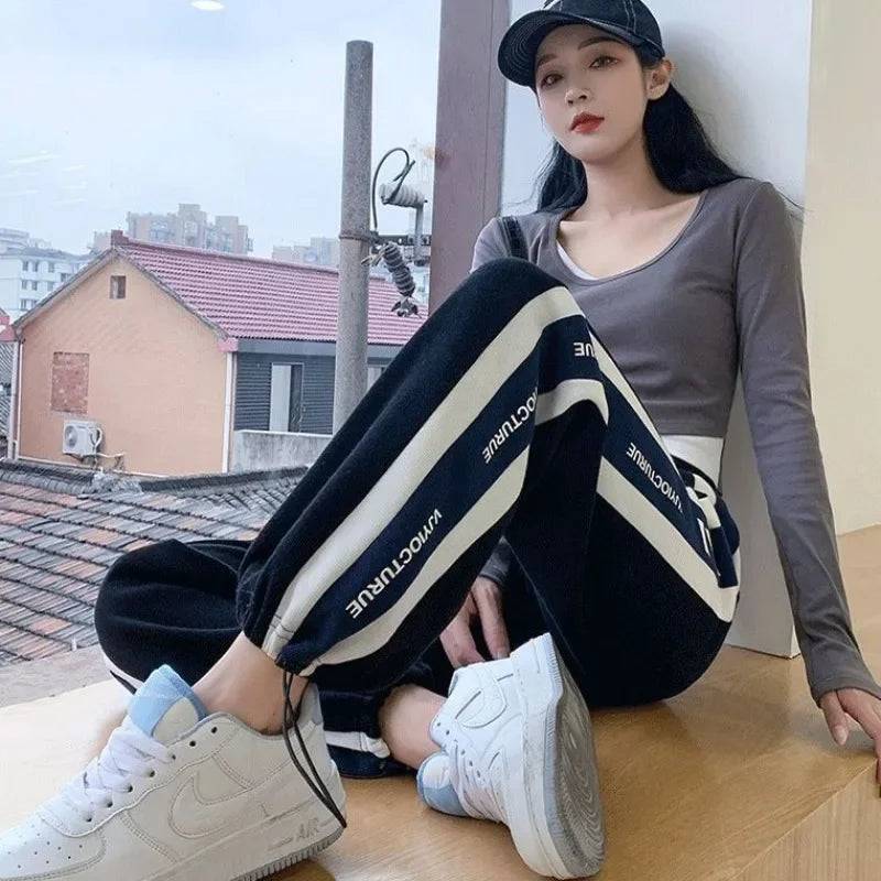 Loose Sports Pants for Women Wide Leg Baggy Drawstring High Waist Vintage Sweatpants Cotton Harajuku Woman FitnessTrousers Hot G