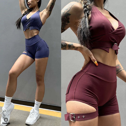 2025 1/2PCS Pad Women Crop Buckle Bra Leggings Yoga Set Scrunch Workout Pant Fitness Gym Sports Squat Proof Legging Outfit Suits