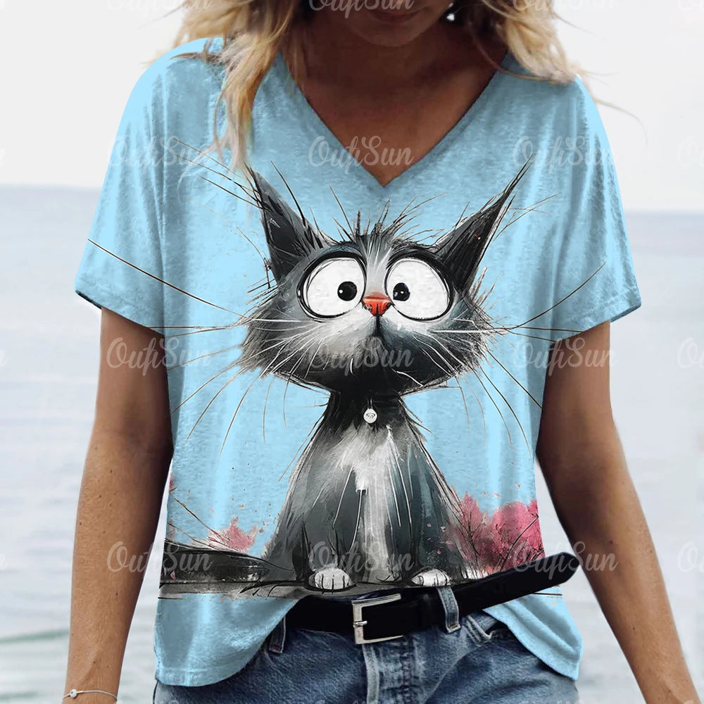 Summer Cat Print Casual Short Sleeve 3d T-Shirts