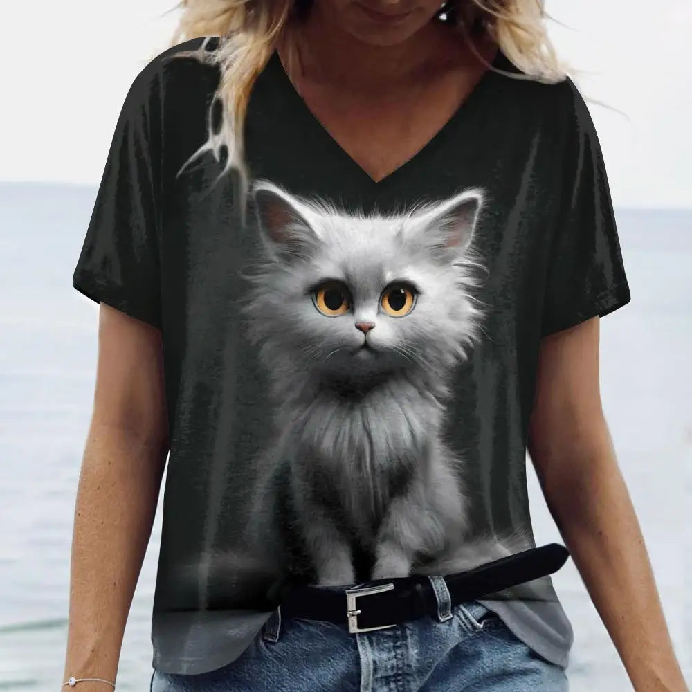 Summer Cat Print Casual Short Sleeve 3d T-Shirts