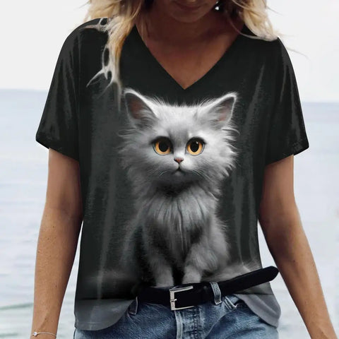 Summer Cat Print Casual Short Sleeve 3d T-Shirts