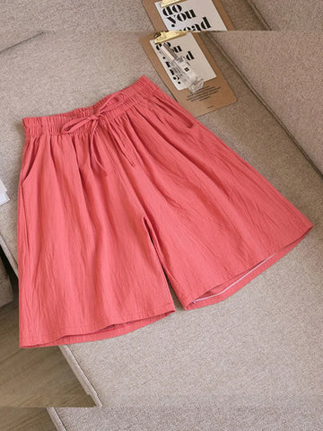 2024 Women Cotton Shorts,Summer Casual Solid Two Pockets shorts high waist loose shorts for girls Soft Cool female shorts
