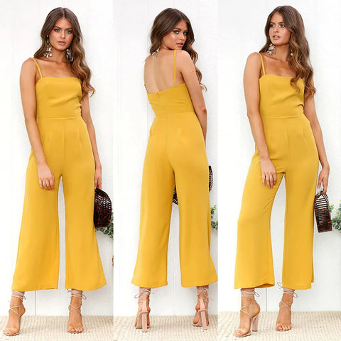 Woman Sleeveless Bib Dungarees Formal Jumpsuits Autumn Casual Loose Solid Overalls for Women Female Spaghetti Strap Wide Leg Jumpsuit