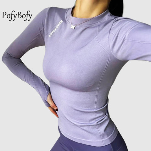 Thumb Hole Crew Neck Slimming Fit Long Sleeves Compression Tops