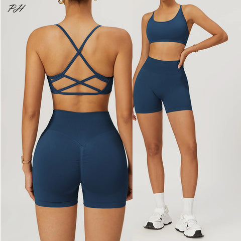 Premium Material Seamless Tops & Shorts Yoga Set
