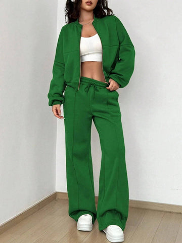 Women Tracksuit 2 Pieces Set Fashion Long Sleeve Zipper Coat Casual Solid Sweatshirt Straight Pants Suit Ladies Autumn Sportwear