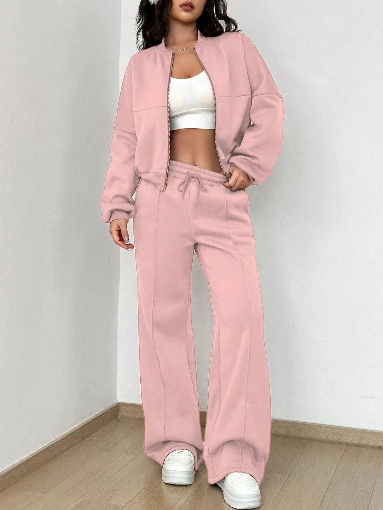 Women Tracksuit 2 Pieces Set Fashion Long Sleeve Zipper Coat Casual Solid Sweatshirt Straight Pants Suit Ladies Autumn Sportwear