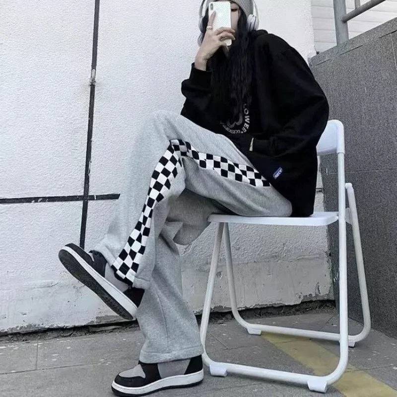 Loose Sports Pants for Women Wide Leg Baggy Drawstring High Waist Vintage Sweatpants Cotton Harajuku Woman FitnessTrousers Hot G