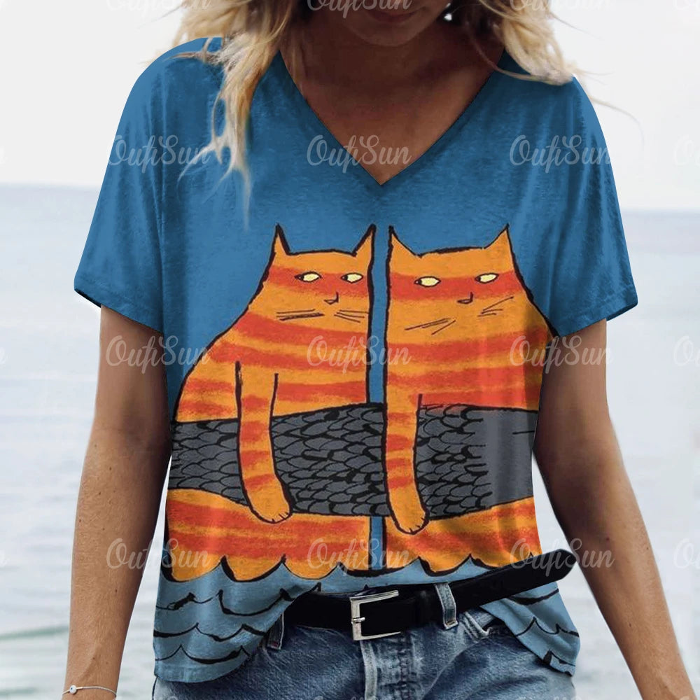 Summer Cat Print Casual Short Sleeve 3d T-Shirts