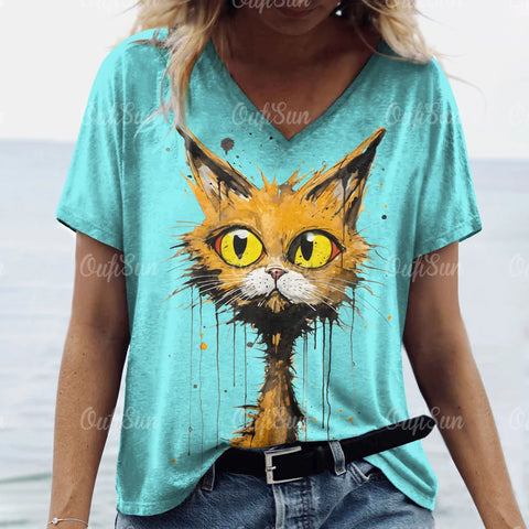Summer Cat Print Casual Short Sleeve 3d T-Shirts