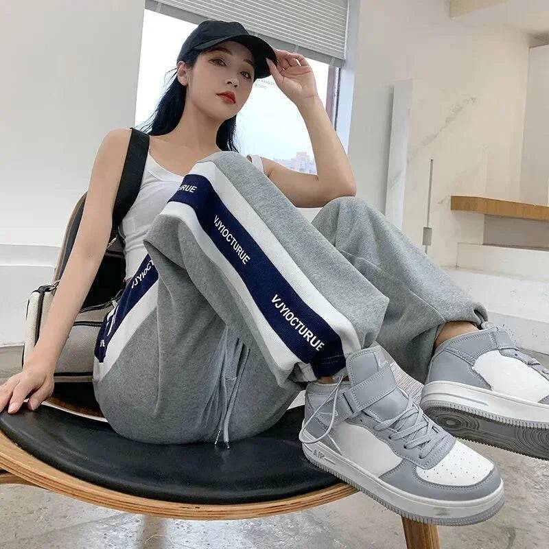 Loose Sports Pants for Women Wide Leg Baggy Drawstring High Waist Vintage Sweatpants Cotton Harajuku Woman FitnessTrousers Hot G
