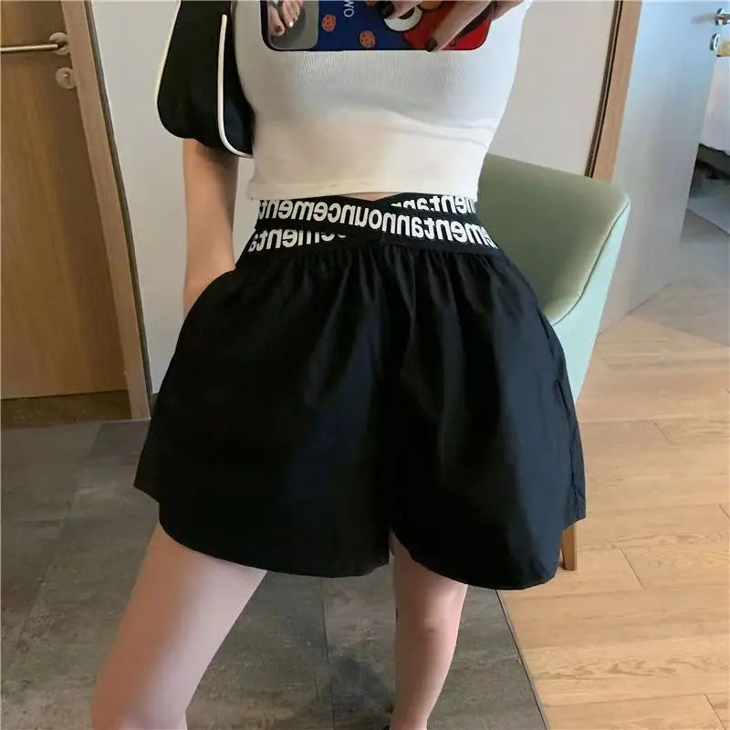 Shorts For Women Wide White High Waist Elastic Baggy Loose Short Pants Woman Casual Korean Style Design Youthful Luxury New In