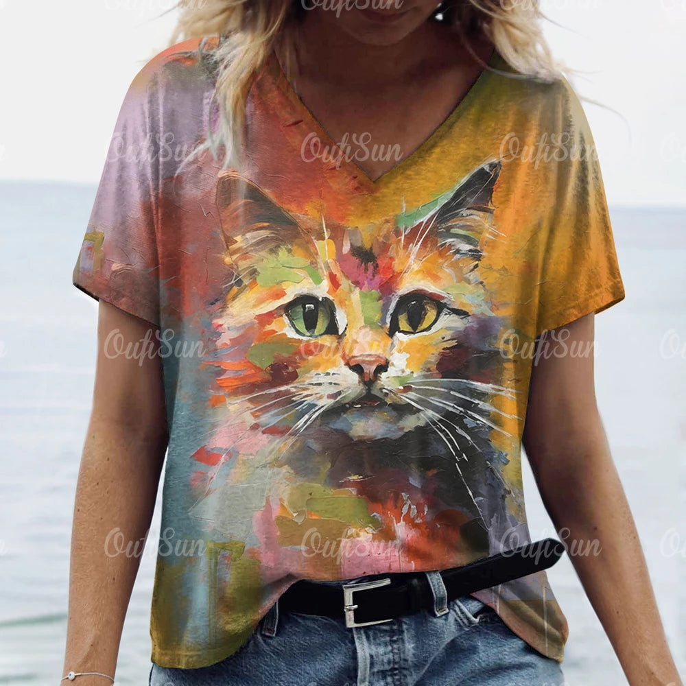 Summer Cat Print Casual Short Sleeve 3d T-Shirts