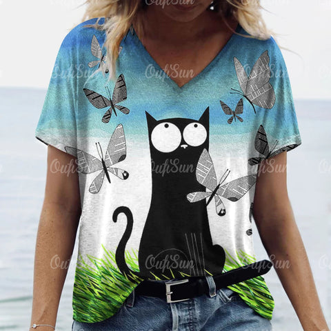 Summer Cat Print Casual Short Sleeve 3d T-Shirts