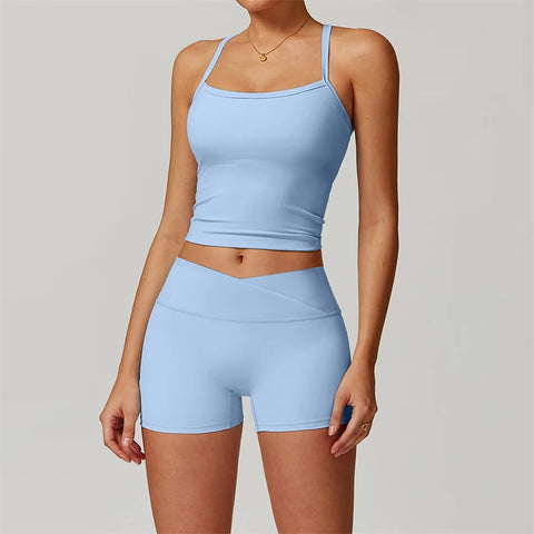Gym Set Short Yoga Tracksuits Women 2 PCS Sport Suit Fitness Clothing Workout Outfits Push Up Shorts Sporty Bra Sportwear