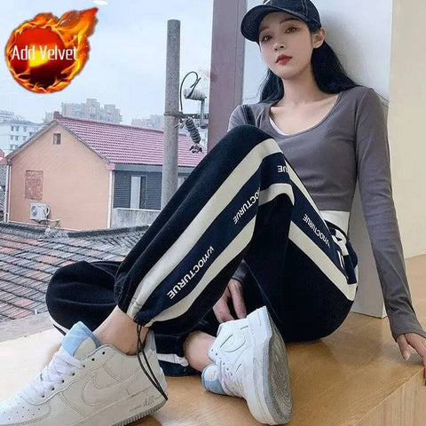 Loose Sports Pants for Women Wide Leg Baggy Drawstring High Waist Vintage Sweatpants Cotton Harajuku Woman FitnessTrousers Hot G