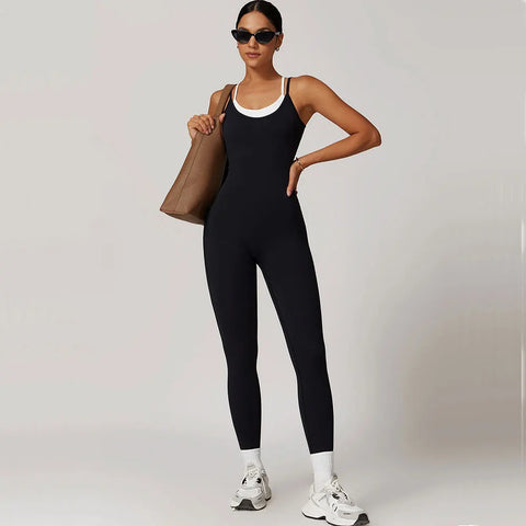 Sexy Women's Clothes Yoga Set Color Blocking Jumpsuits One Piece Fitness Rompers Sleeveless Sportswear Gym Set Workout Tracksuit
