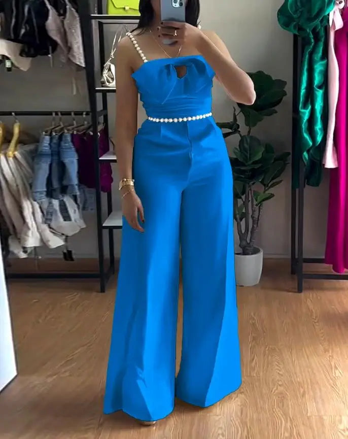 Bandeau Beaded Spaghetti Strap Bowknot Formal Jumpsuit