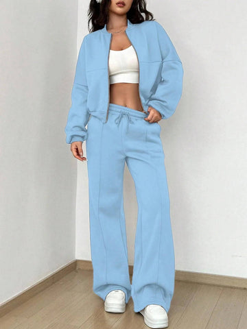 Women Tracksuit 2 Pieces Set Fashion Long Sleeve Zipper Coat Casual Solid Sweatshirt Straight Pants Suit Ladies Autumn Sportwear