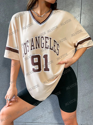Los Angeles Number 91 TShirt For Men Women Summer Fashion Leopard Print V-neck Tee Trend Short Sleeve Female Streetwear Top